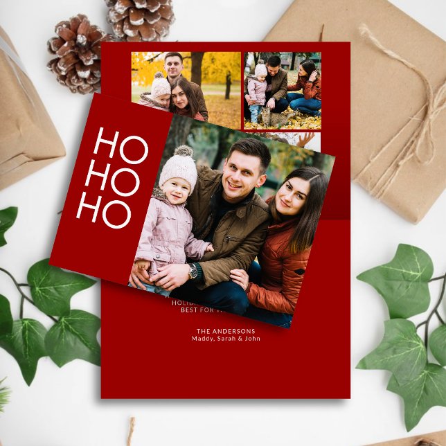 Crimson Red "HO HO HO" Holiday Card (Creator Uploaded)