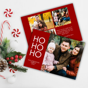 Crimson Red "HO HO HO" Photo Collage Christmas Holiday Card