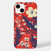 Crimson Red Indigo Winter Botanical Pattern