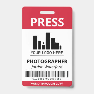 Crimson Red Logo Bar Code Press ID Badge