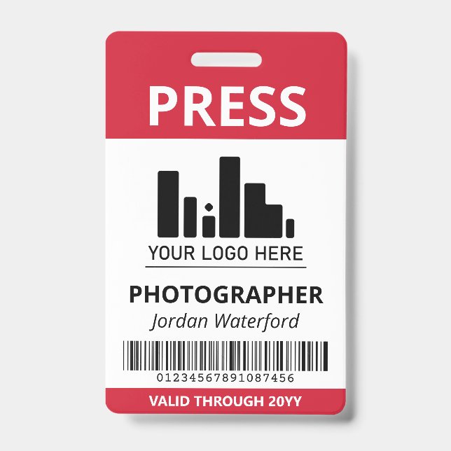 Crimson Red Logo Bar Code Press ID Badge (Front)