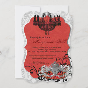 Crimson Red Masquerade Ball Mask Costume Halloween Invitation