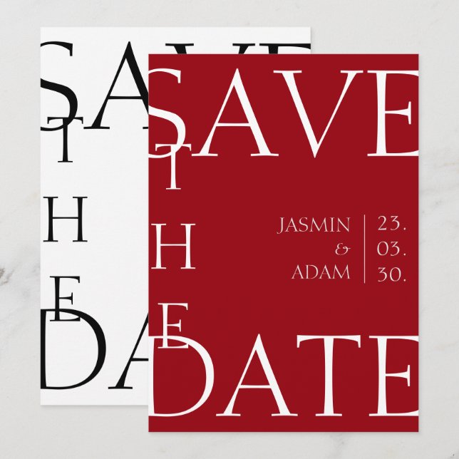 Crimson Red Minimal Typography Wedding Save the Date (Front/Back)
