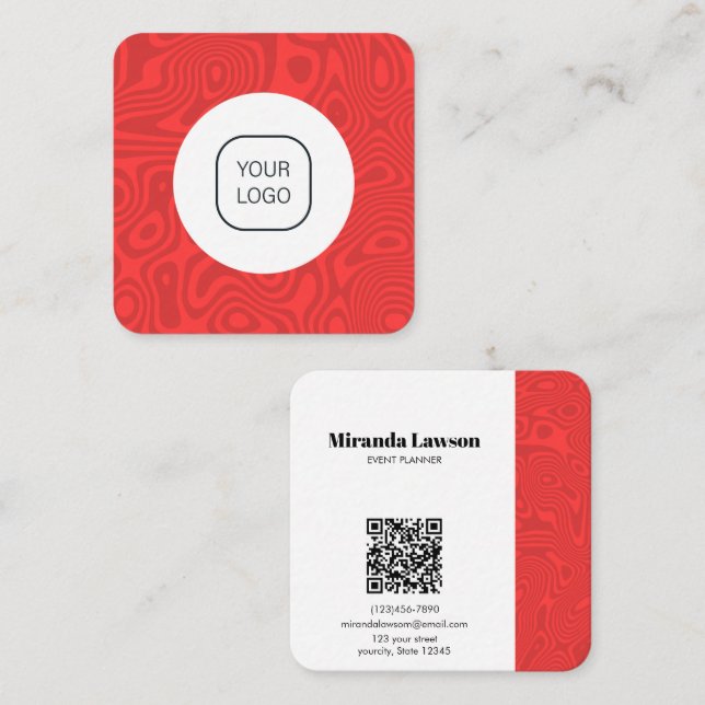 Crimson Red Minimalist Square Business Card (Front/Back)
