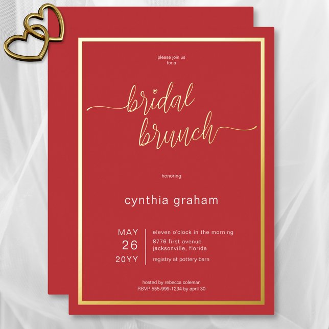 Crimson Red Modern Minimal Bridal Brunch (Crimson Red Modern Minimal Bridal Brunch Foil Invitation)