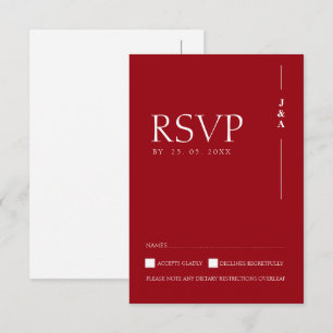 Crimson Red Monogram Minimalist Wedding RSVP Card