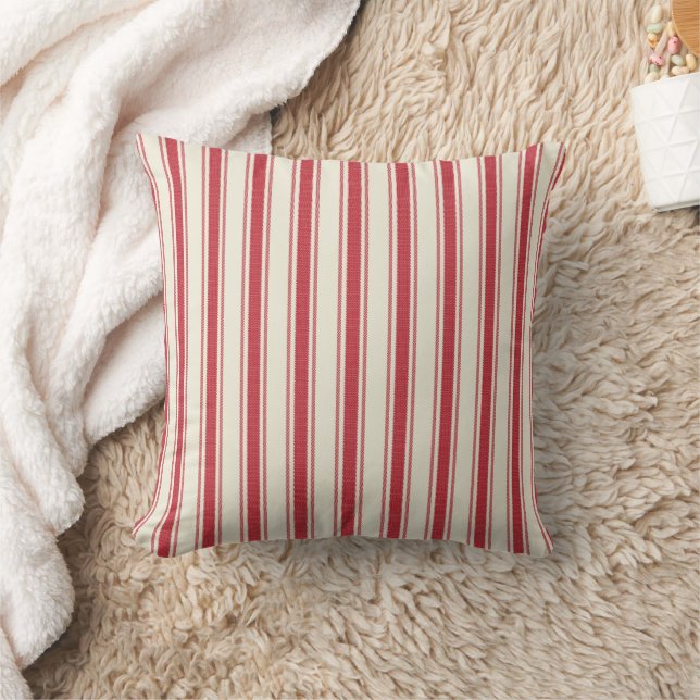 Crimson Red on Ecru Ticking Tape Pillow (Blanket)