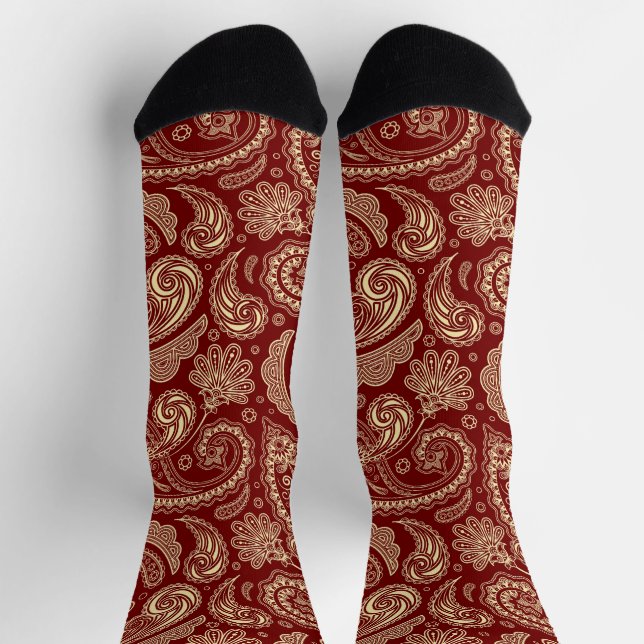 Crimson Red Paisley Socks (Top)