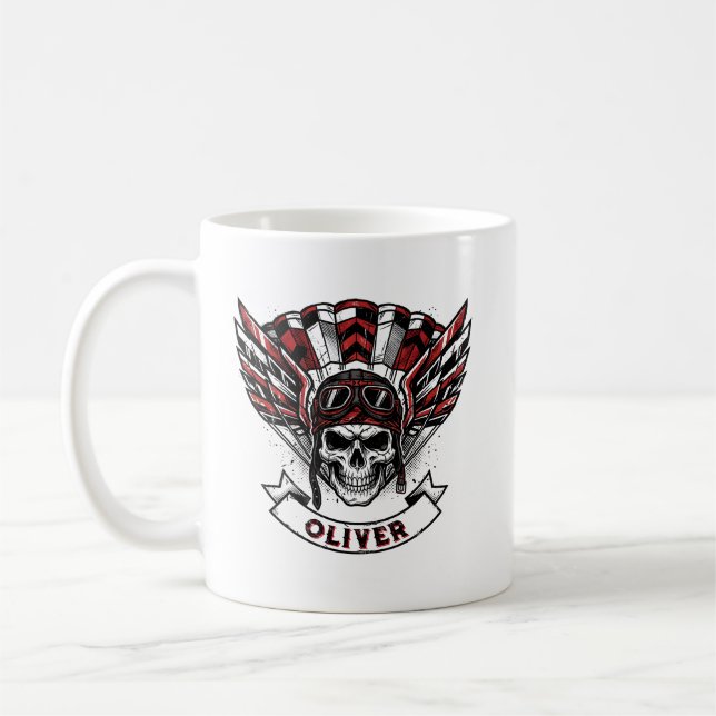 Crimson Red Paratrooper Wings & Skull  Coffee Mug (Left)
