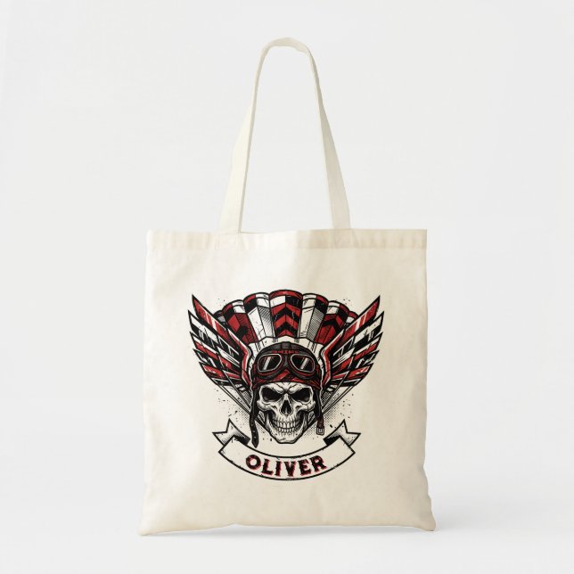 Crimson Red Paratrooper Wings & Skull  Tote Bag (Front)