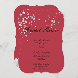 crimson red pearl bridal shower invitation