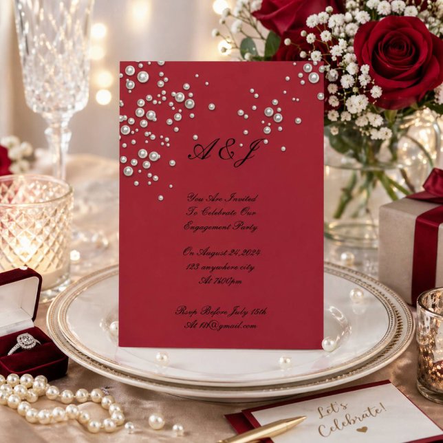 crimson red pearl bridal shower invitation (Creator Uploaded)
