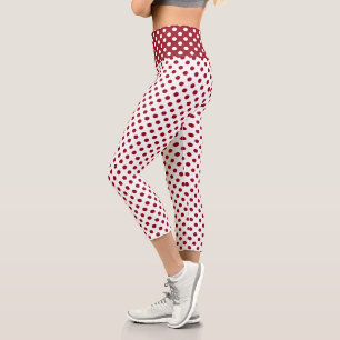 Crimson Red Polka Dots Circles Capri Leggings