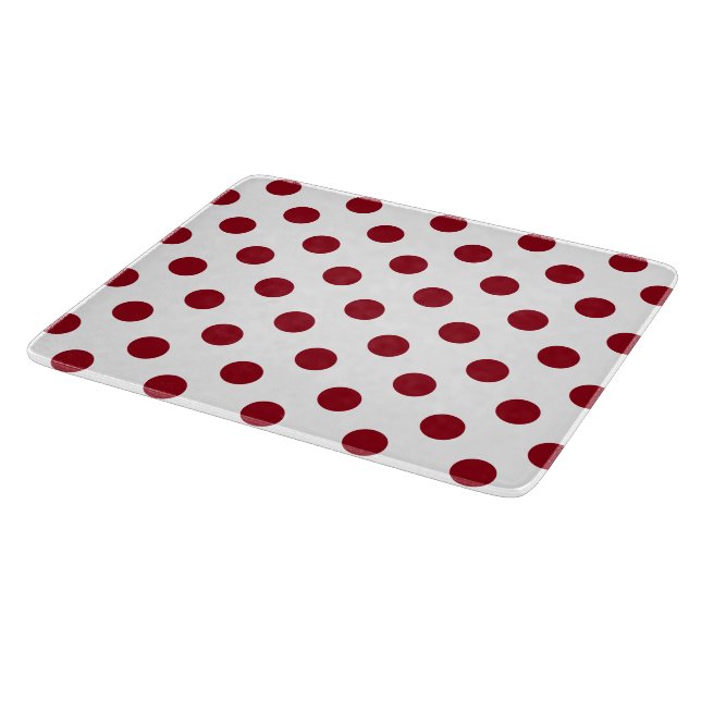Crimson Red Polka Dots Circles Cutting Board (Corner)