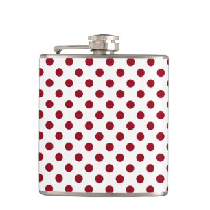 Crimson Red Polka Dots Circles Hip Flask