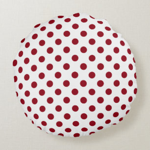 Crimson Red Polka Dots Circles Round Cushion