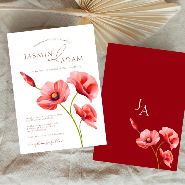 Crimson Red Poppies Floral Wedding Invitation (Crimson Red Poppies Floral Wedding Invitation)