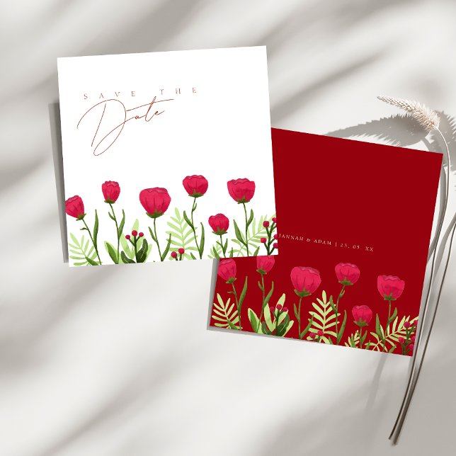 Crimson Red Poppies Flowers Wedding Save The Date (Crimson Red Poppies Flowers Wedding Save The Date)