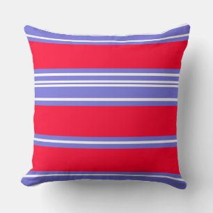 Crimson Red, Purple and White Stripes Throw Pillow