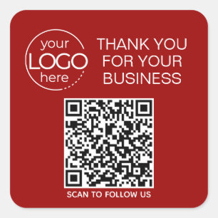 Crimson Red QR Code Smart Contact Square Sticker
