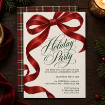 Crimson Red Ribbon Bow Tartan Plaid Holiday
