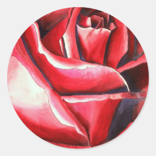 Crimson Red Rose original watercolor art Classic Round Sticker