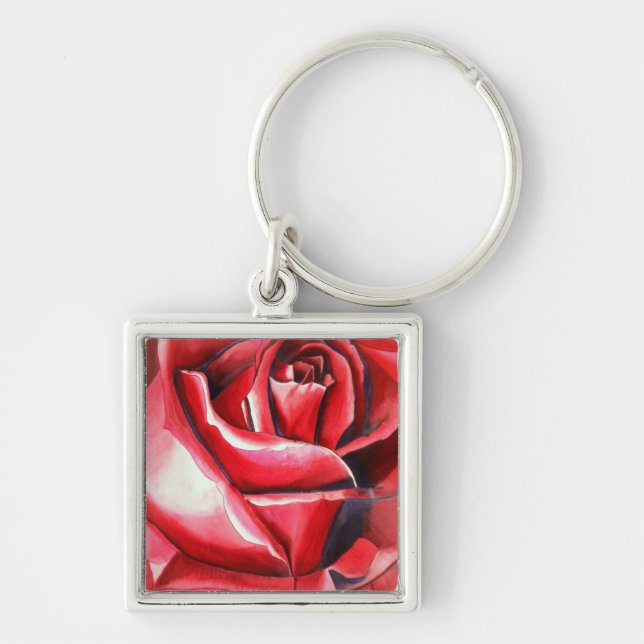 Crimson Red Rose original watercolor art Key Ring (Front)