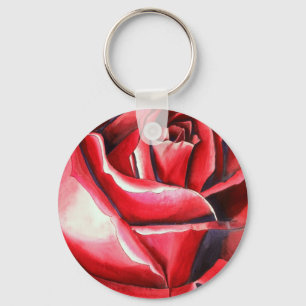 Crimson Red Rose original watercolor art Key Ring