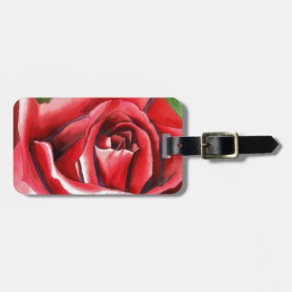 Crimson Red Rose original watercolor art Luggage Tag
