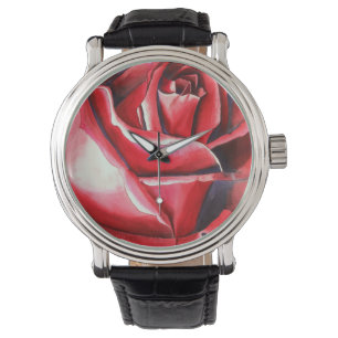 Crimson Red Rose watercolor original art macro Watch