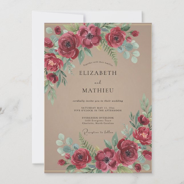 Crimson Red Rustic Woodland Wedding Invitation (Front)