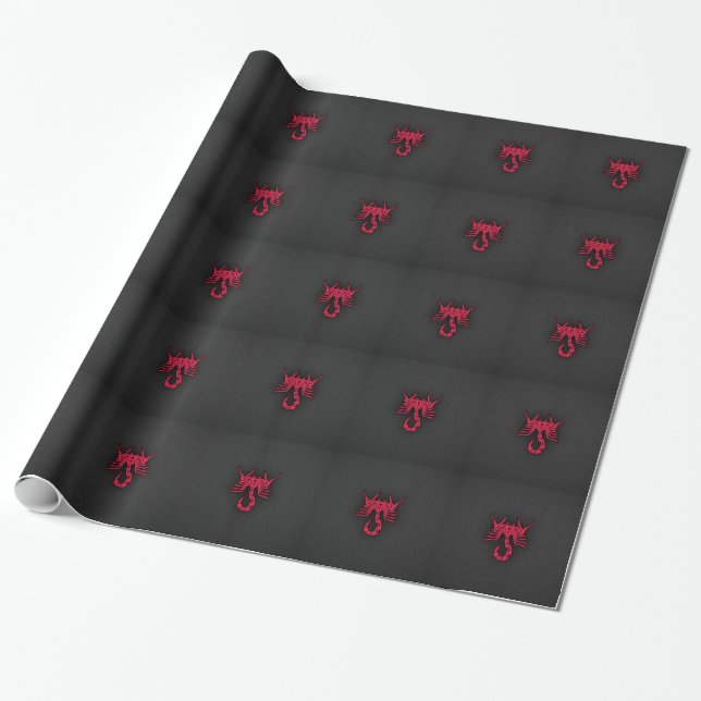 Crimson Red Scorpio Wrapping Paper (Unrolled)