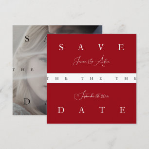 Crimson Red Script Photo Wedding Save The Date