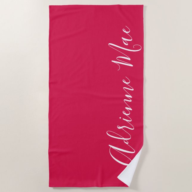 Crimson Red Simply Personalised Beach Towel (Front)