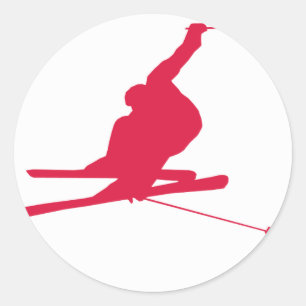 Crimson Red Snow Ski Classic Round Sticker