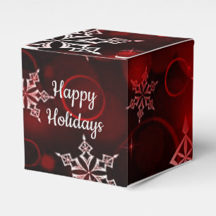 Crimson Red Snowflake Motif Cube Favour Box
