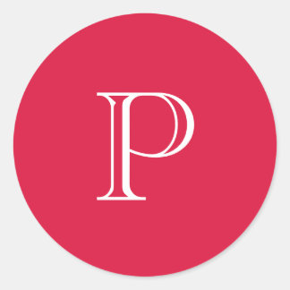 Crimson Red Solid Color Monogram Initial Classic Round Sticker