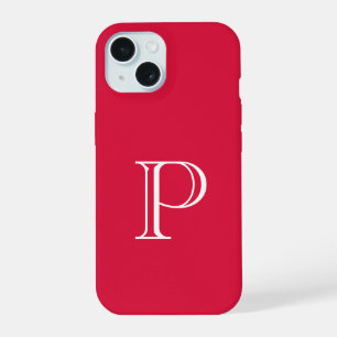Crimson Red Solid Color Monogram Initial iPhone 15 Case