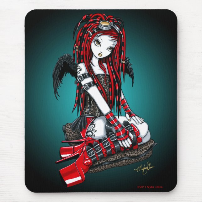 "Crimson" Red Tattoo Cyber Goth Angel Mousepad (Front)