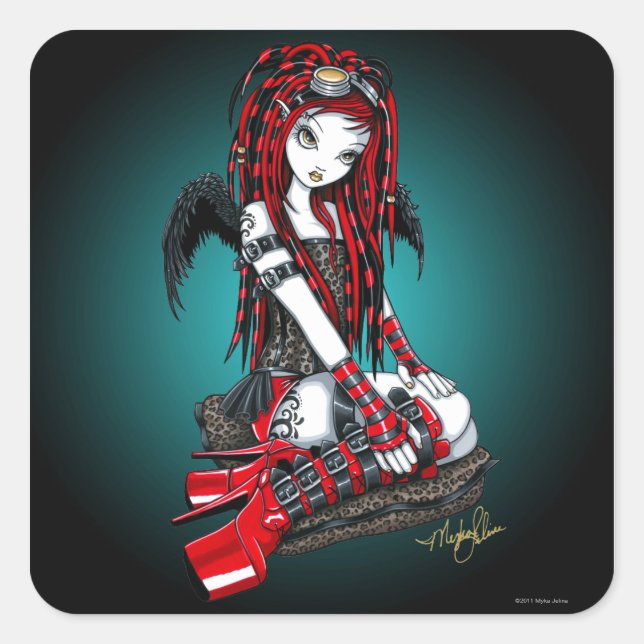 "Crimson" Red Tattoo Cyber Goth Angel Stickers (Front)