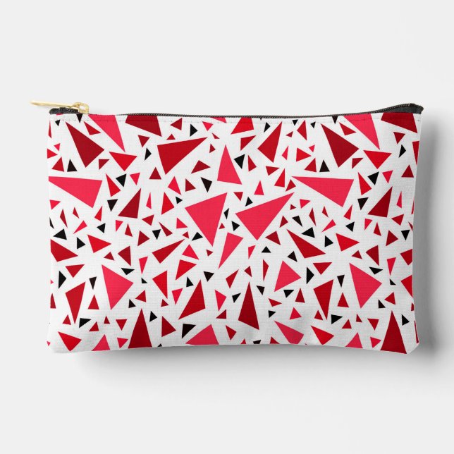 crimson red triangles on white retro background accessory pouch (Front)