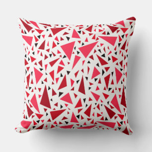 crimson red triangles on white retro background cushion