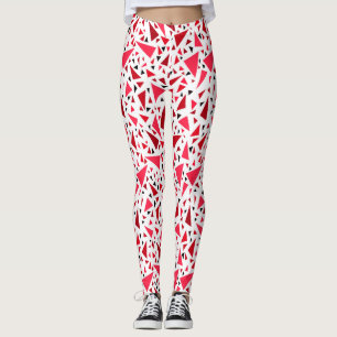 crimson red triangles on white retro background leggings