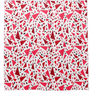 crimson red triangles on white retro background shower curtain