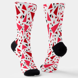 crimson red triangles on white retro background socks