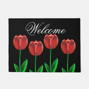 Crimson Red Tulips Welcome Doormat