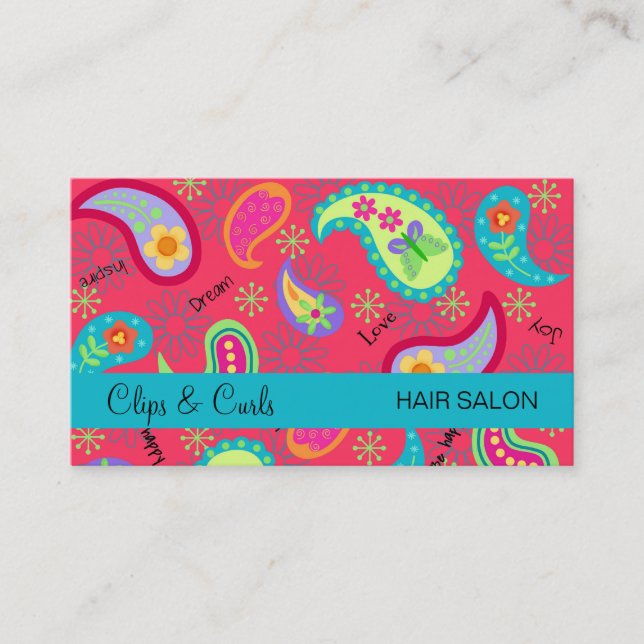 Crimson Red Turquoise Blue Modern Paisley Pattern Business Card (Front)