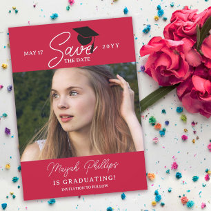 Crimson Red Typography Photo Graduation Save The Date