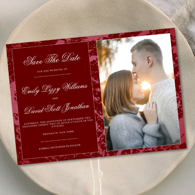Crimson Red Whimsical Abstract Photo Invitation (Creator Uploaded)