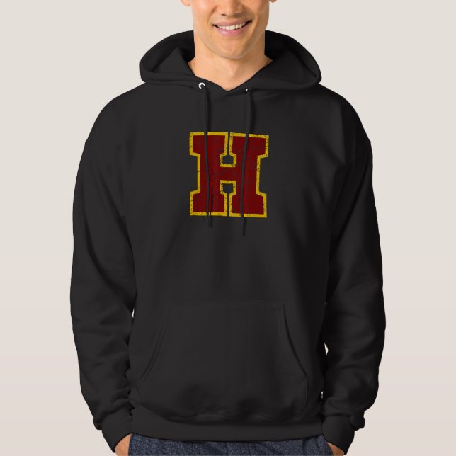 Crimson Red Yellow Letter H Team Font Monogram Dis Hoodie (Front)
